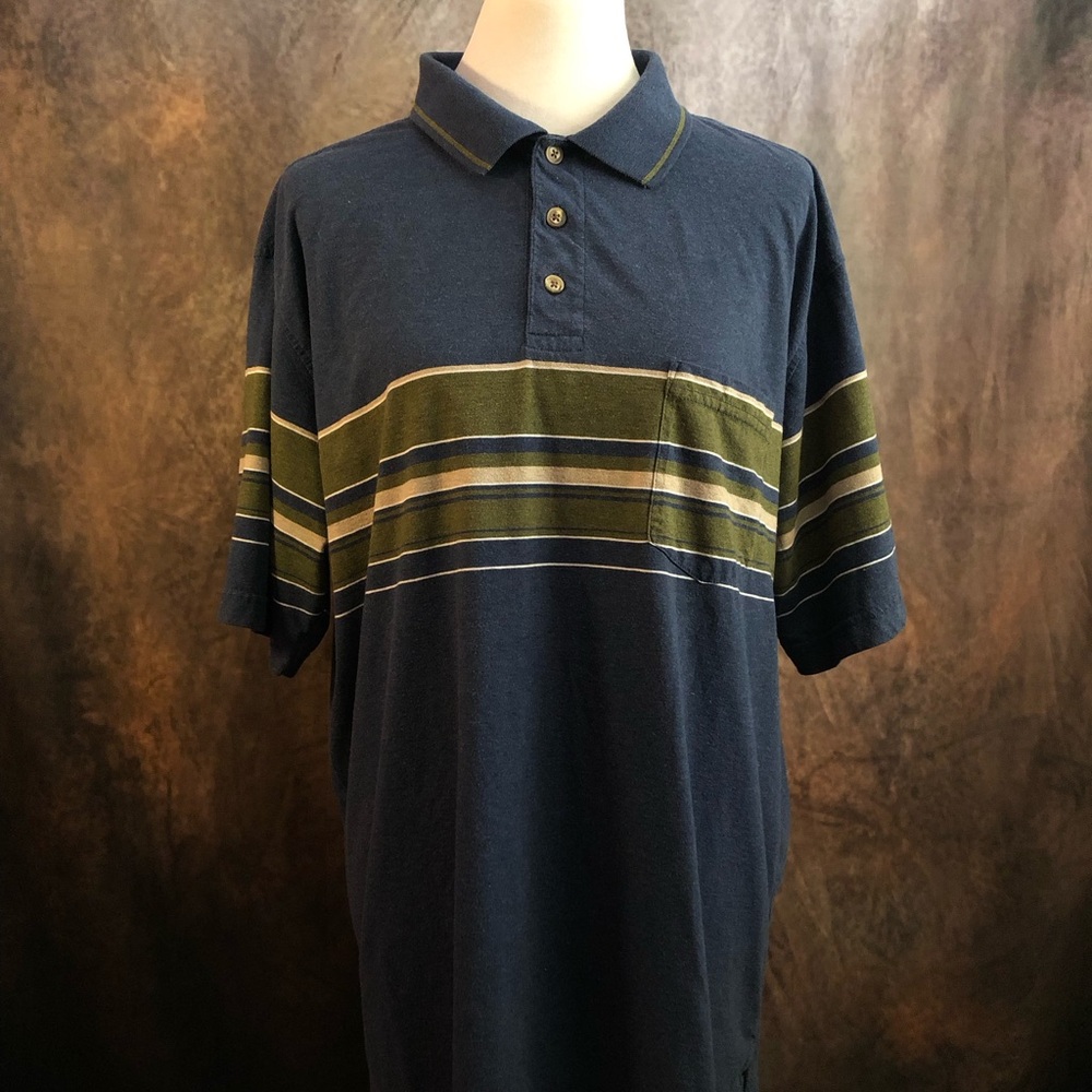 Towncraft Navy Polo with Olive and White Stripes